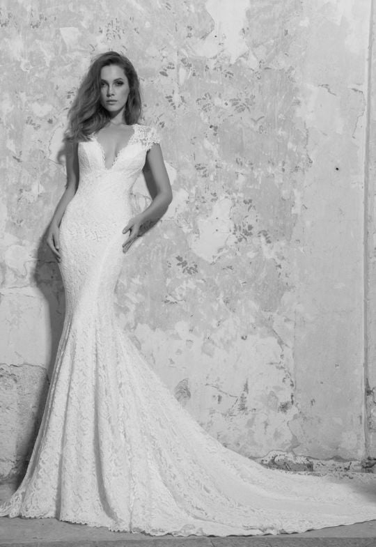 white fit and flare wedding dress