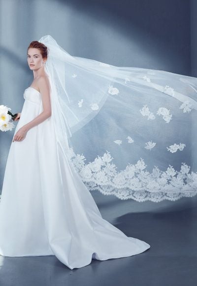 Cathedral Bridal Veil in Tulle with Lace by Peter Langner Accessories