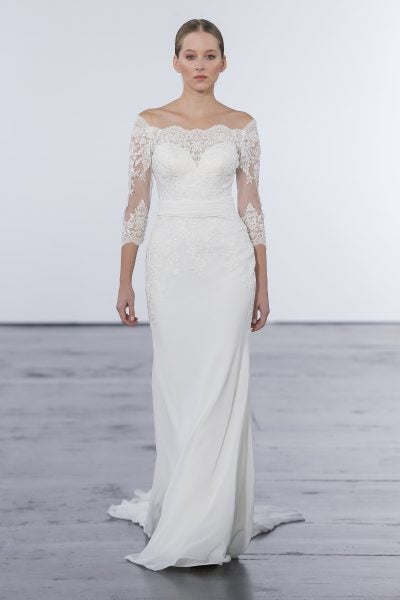 column wedding dress with sleeves