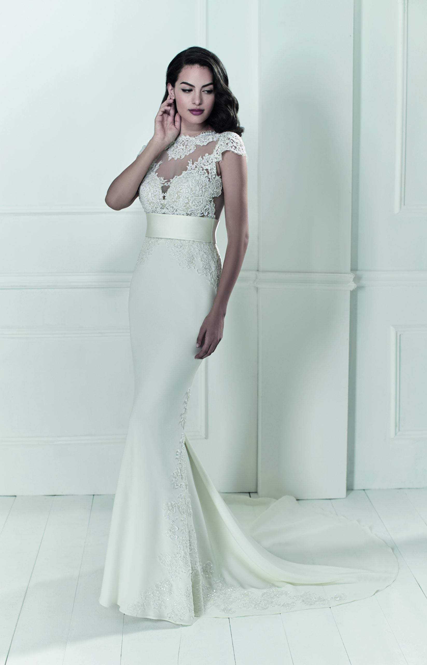 cap sleeve fit and flare wedding dress