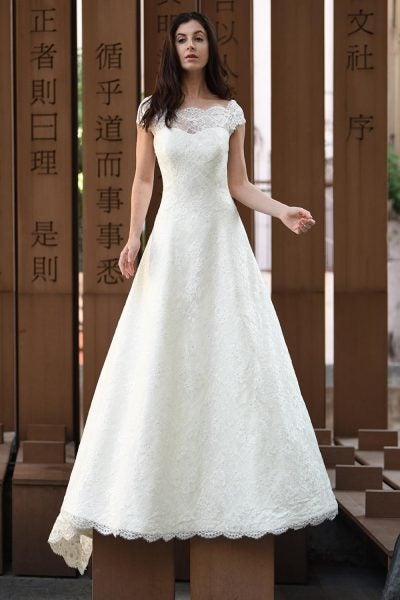 Lace Illusion Neckline Wedding Dress 7