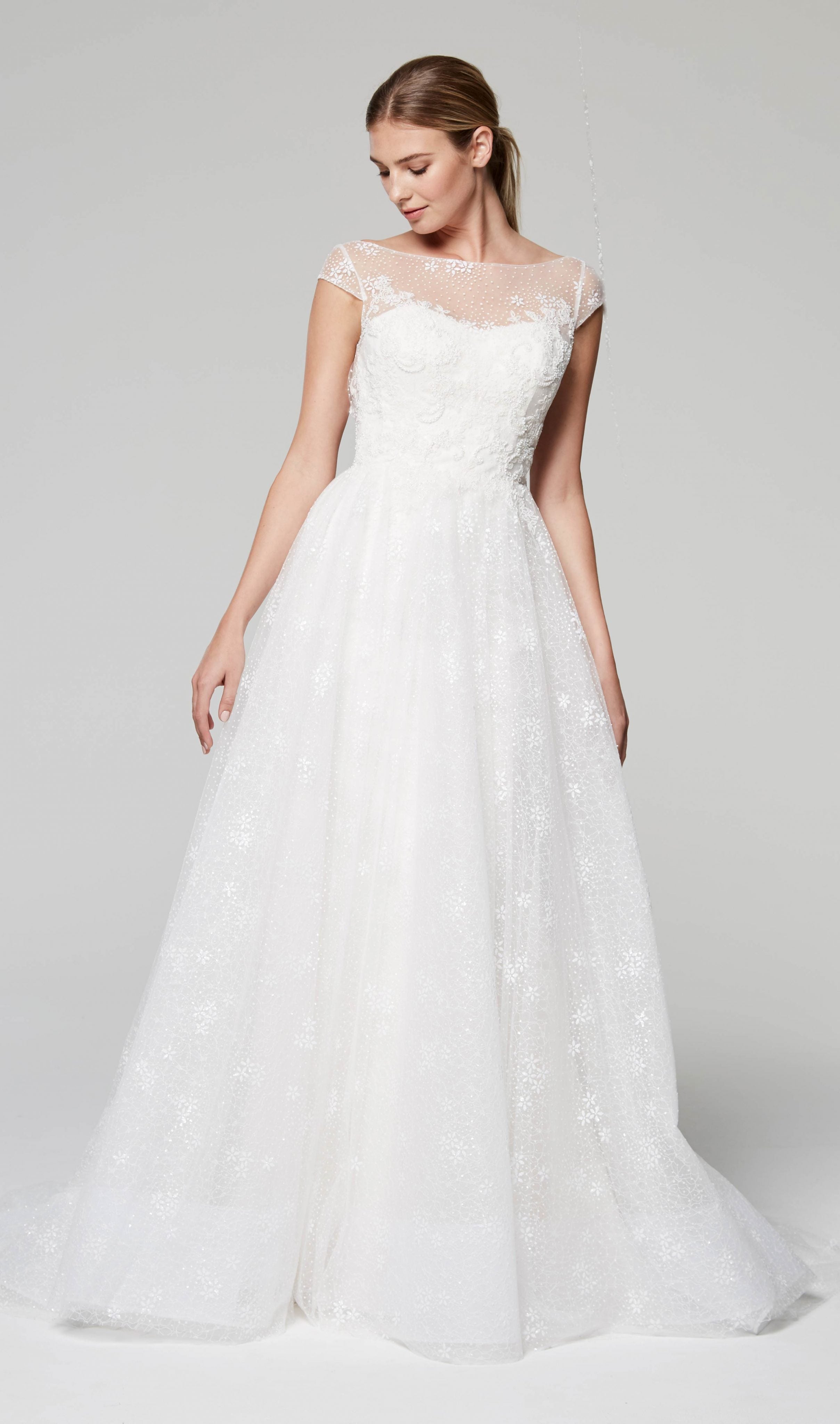  Illusion  Neckline Cap Sleeve  Lace  Wedding  Dress  