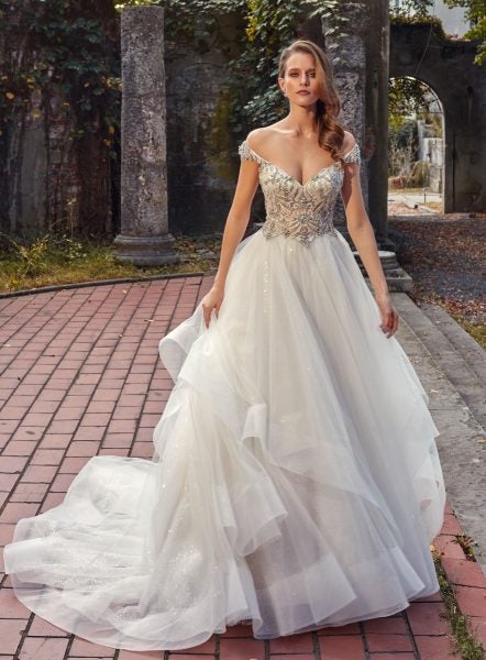 Off the shoulder V neck A line  Wedding  Dress  With Beaded  