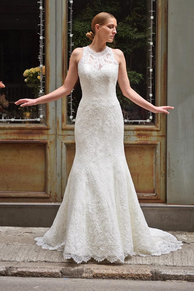 High Illusion Sweetheart Neck Lace Fit And Flare Wedding Dress - Image 1