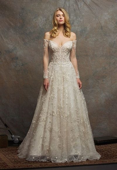 Off The Shoulder Sweetheart Neck Beaded A-line Wedding Dress by Enaura Bridal