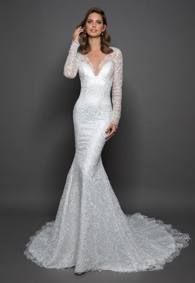Lace Sheath Long Sleeve Dress With V-neckline by Love by Pnina Tornai