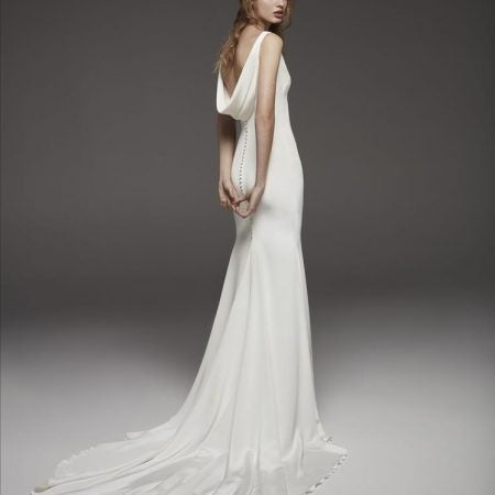 Sleeveless V-neck Simple Silk Sheath Wedding Dress | Kleinfeld Bridal