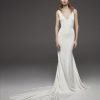 Sleeveless V-neck Simple Silk Sheath Wedding Dress by Pronovias - Image 1