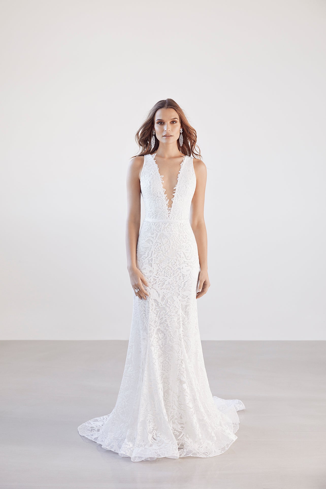 Deep V-neck Lace Fit And Flare Wedding Dress  Kleinfeld 