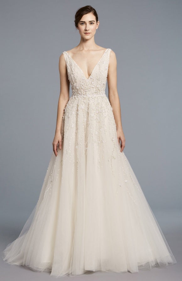 lace tulle a line wedding dress