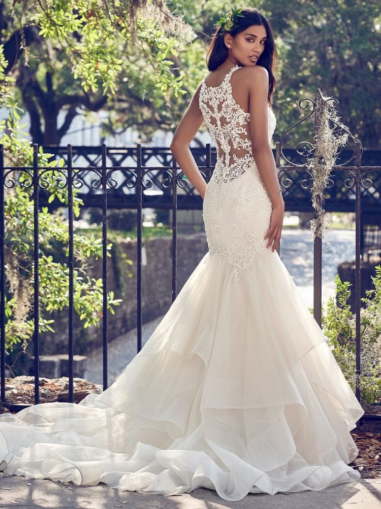 Deep V-neck Halter Lace Applique Fit And Flare Wedding Dress by Maggie Sottero - Image 2