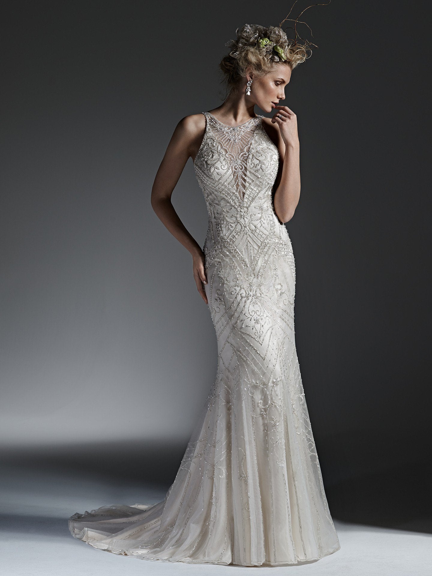 beaded sheath wedding dress