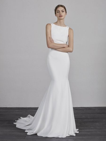 Bateau Neck Sleeveless Illusion Lace Back Mermaid Wedding  