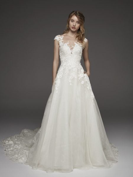 Illusion Lace  Cap Sleeve A line  Wedding  Dress  Kleinfeld 