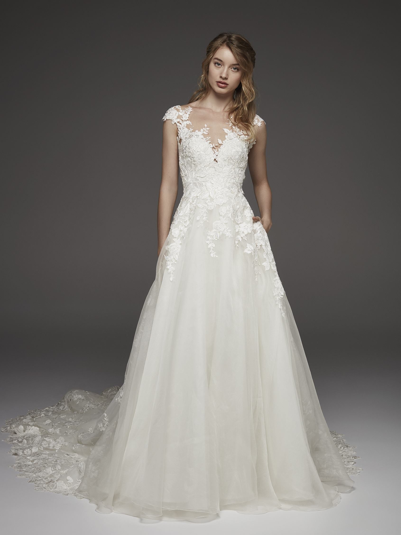 Illusion Lace Cap Sleeve A line  Wedding  Dress  Kleinfeld 
