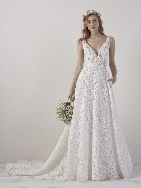 Sleeveless V Neck Lace A Line Wedding Dress Kleinfeld Bridal