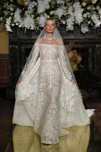Off The Shoulder Long Sleeve Full Lace Wedding Dress - Image 1