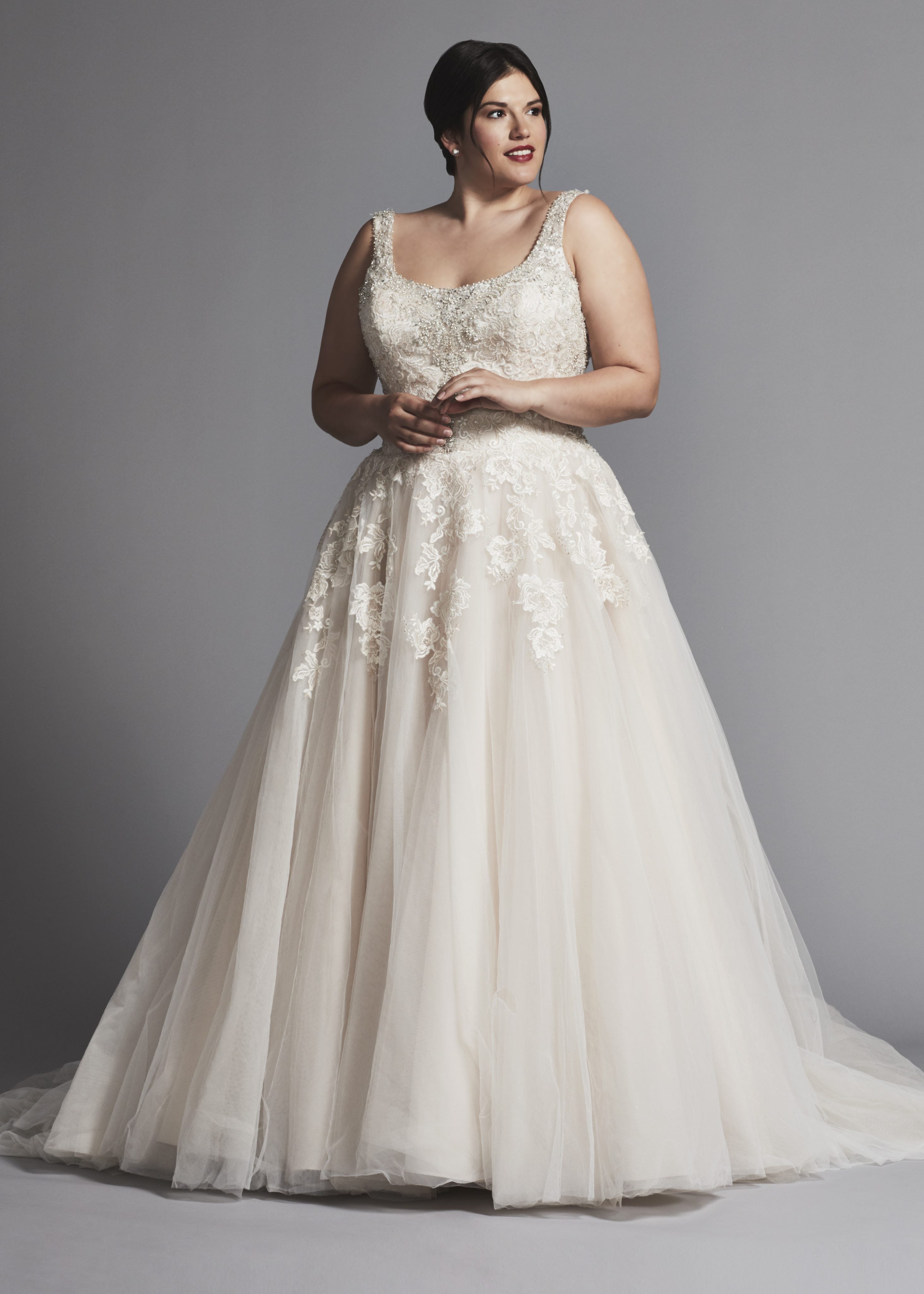 Beaded Scoop Neck With Tulle Skirt Wedding  Dress  