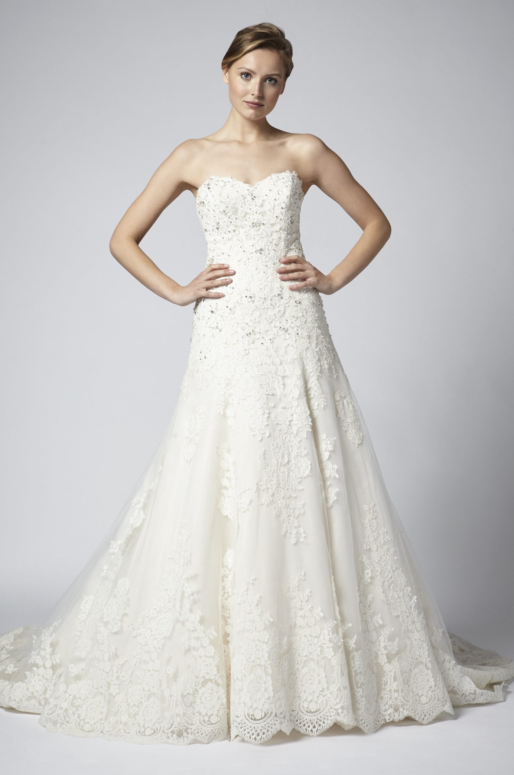 strapless a line lace wedding dress