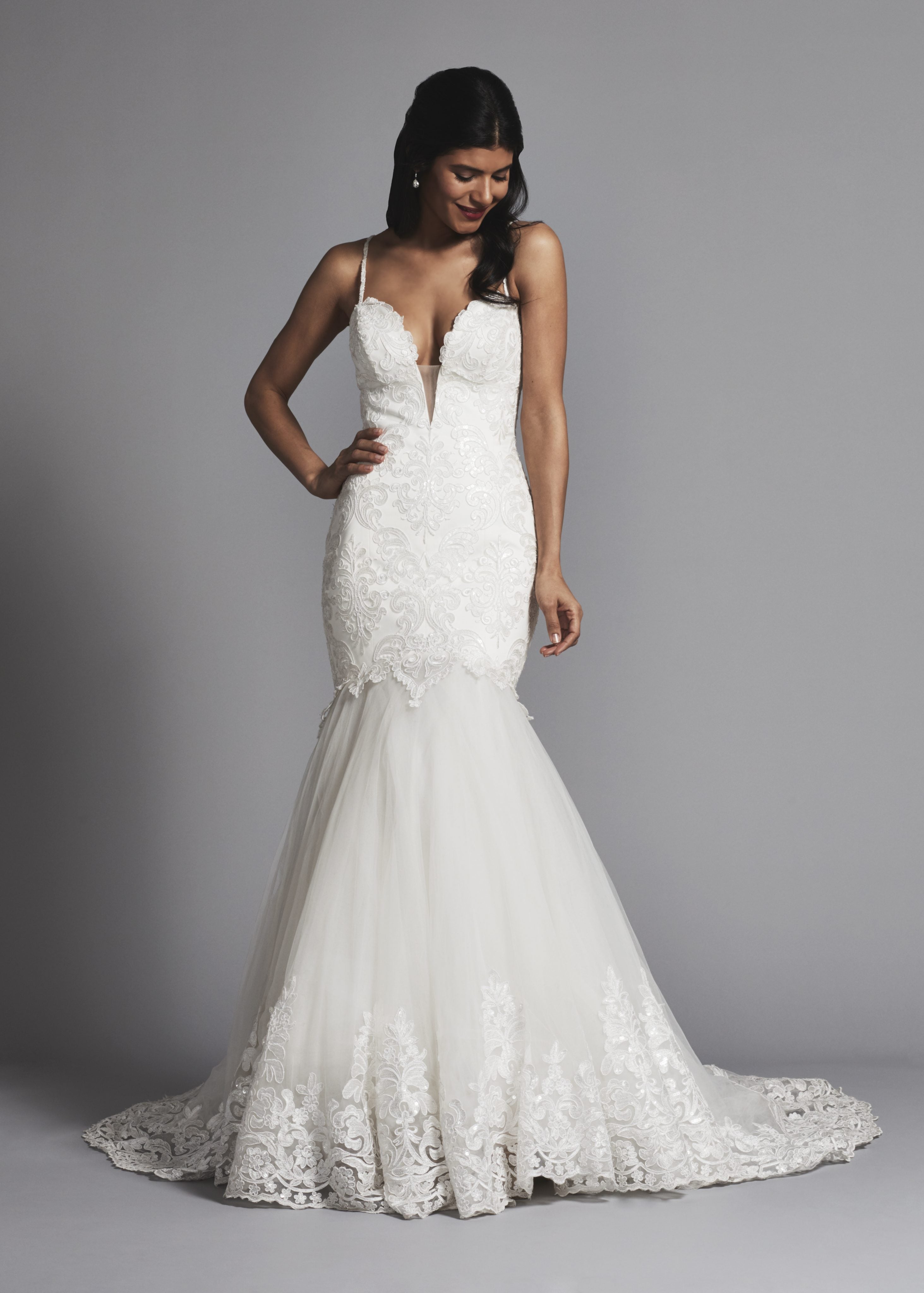 Romantic Spaghetti Strap Lace And Tulle Mermaid Wedding ...