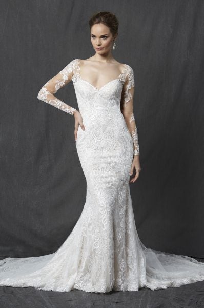 Long Sleeve Sweetheart Full Lace Sheath Wedding Dress