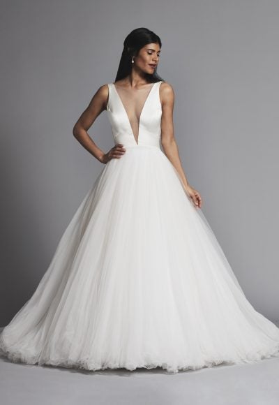 Classic And Romantic Satin And Tulle Ball Gown Wedding Dress by Pnina Tornai