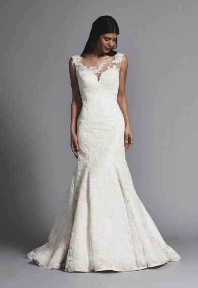 Classic Illusion Bateau Lace Fit And Flare Wedding Dress by Pnina Tornai