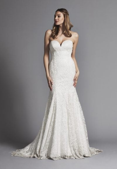 Classic Sweetheart Glitter Lace Fit And Flare Wedding Dress by Pnina Tornai