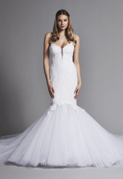Dramatic Strapless Lace Mermaid Wedding Dress by Pnina Tornai