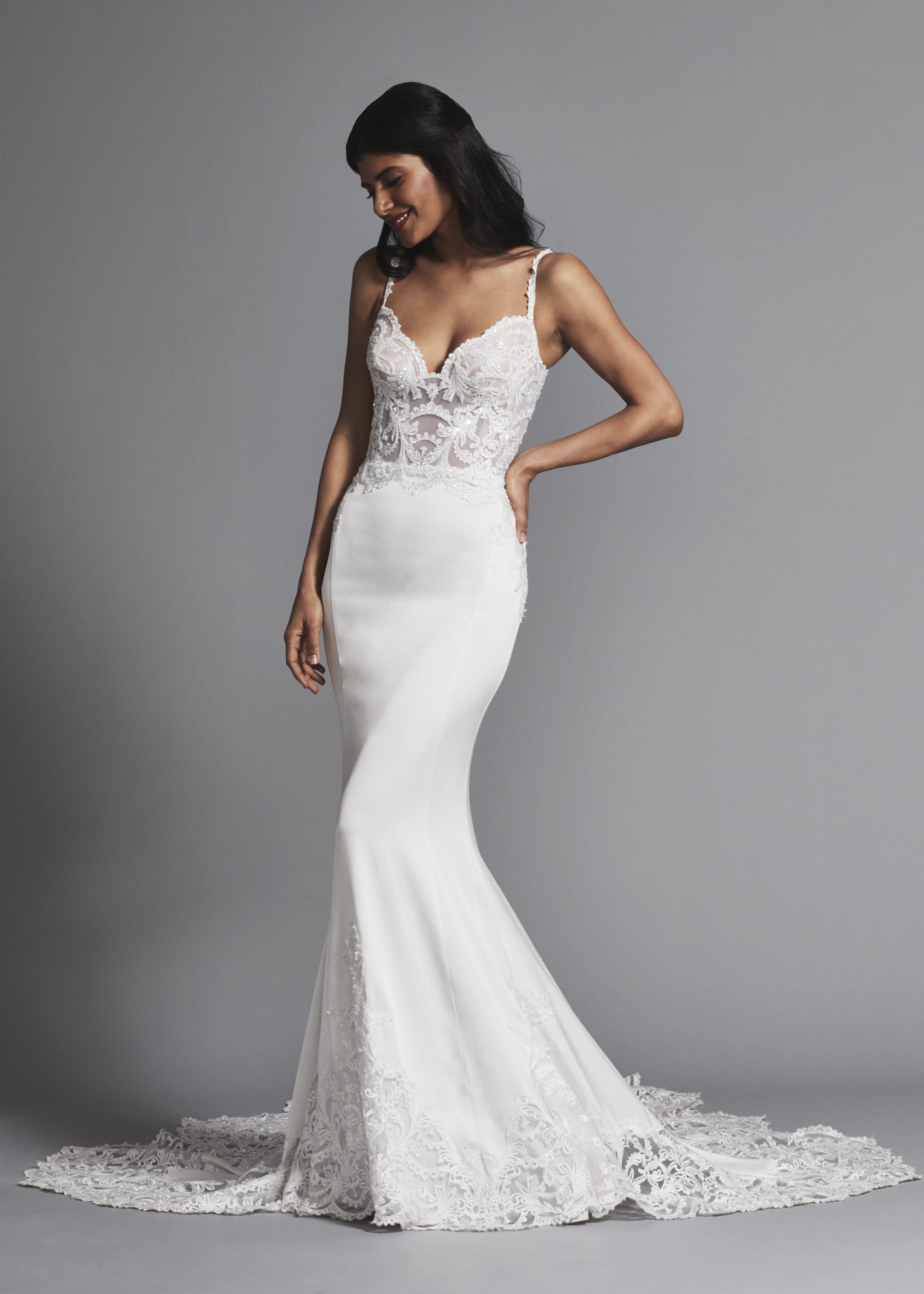 Sheath gown with beaded sweetheart neckline skirt