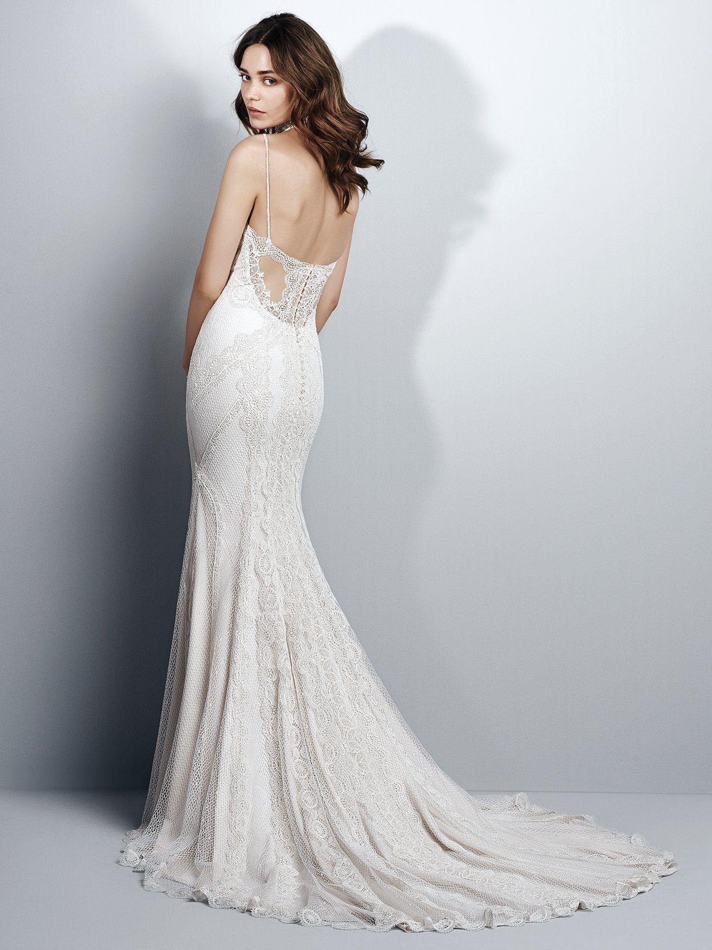 Lace sheath wedding dress with spaghetti straps dress