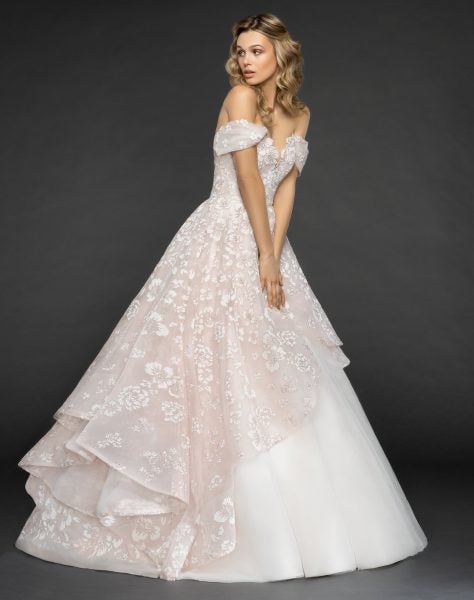 Off The Shoulder Floral Embroidered Ball Gown Wedding Dress