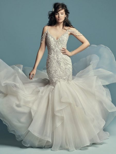 T212003 Romantic Embroidered Lace Strapless Wedding Dress with