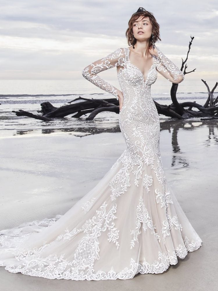 fitted lace long sleeve wedding dress