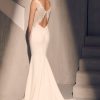 Sleeveless V-neck Lace Bodice Crepe Skirt Fit And Flare Wedding Dress by Mikaella - Image 2