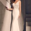 Sleeveless V-neck Lace Bodice Crepe Skirt Fit And Flare Wedding Dress by Mikaella - Image 1