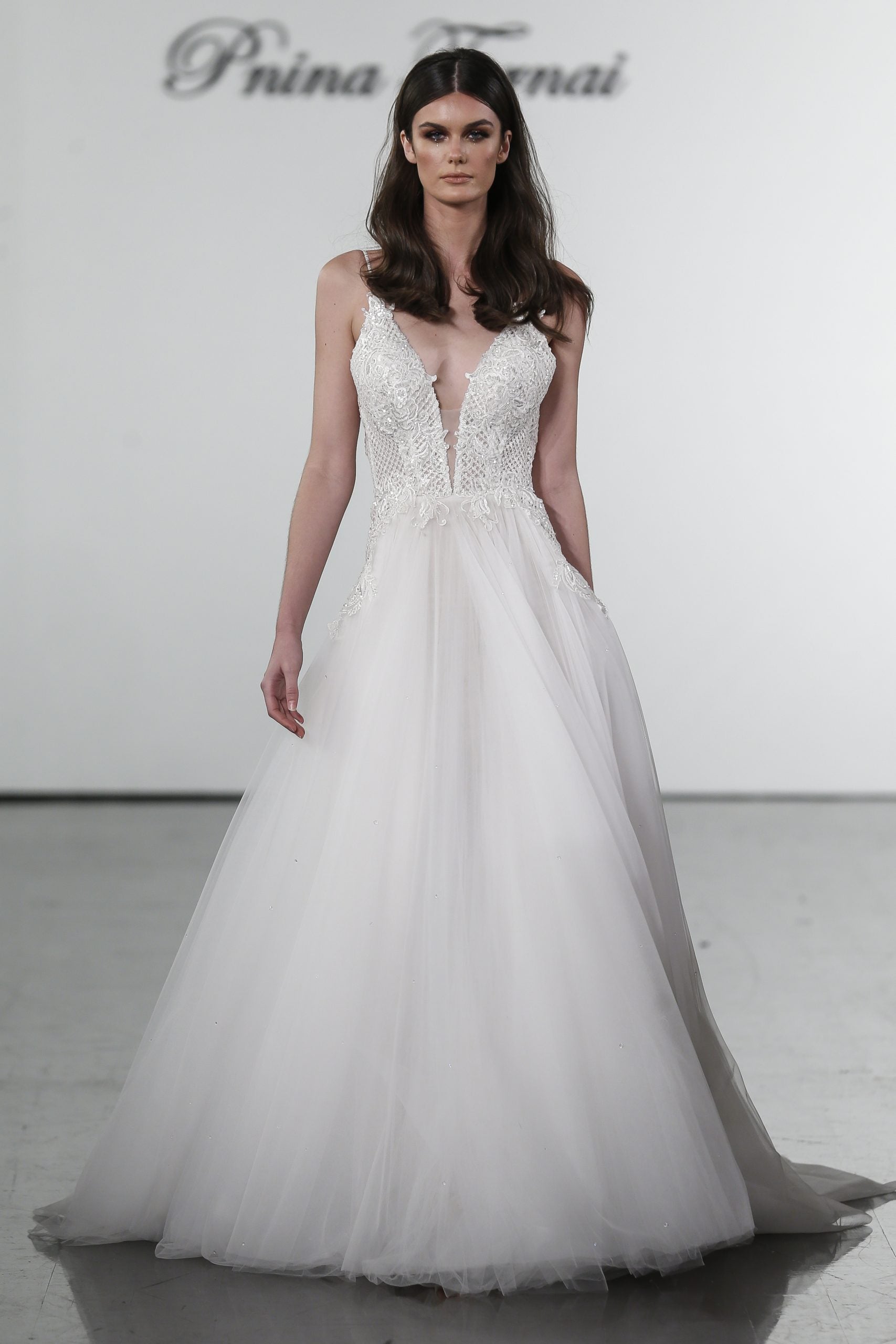 cascading lace gown