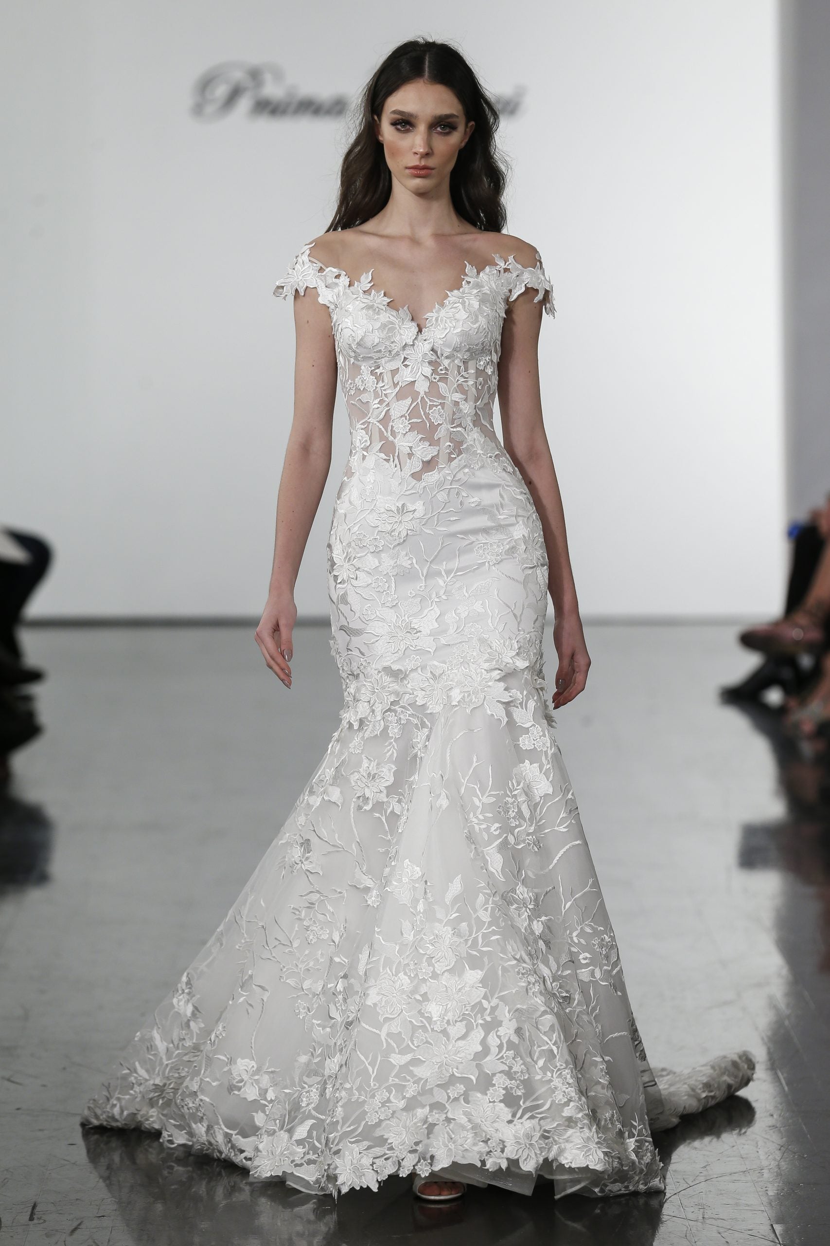 wedding dress with shoulder train