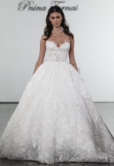 Floral Lace Sweetheart Ball Gown Wedding Dress by Pnina Tornai