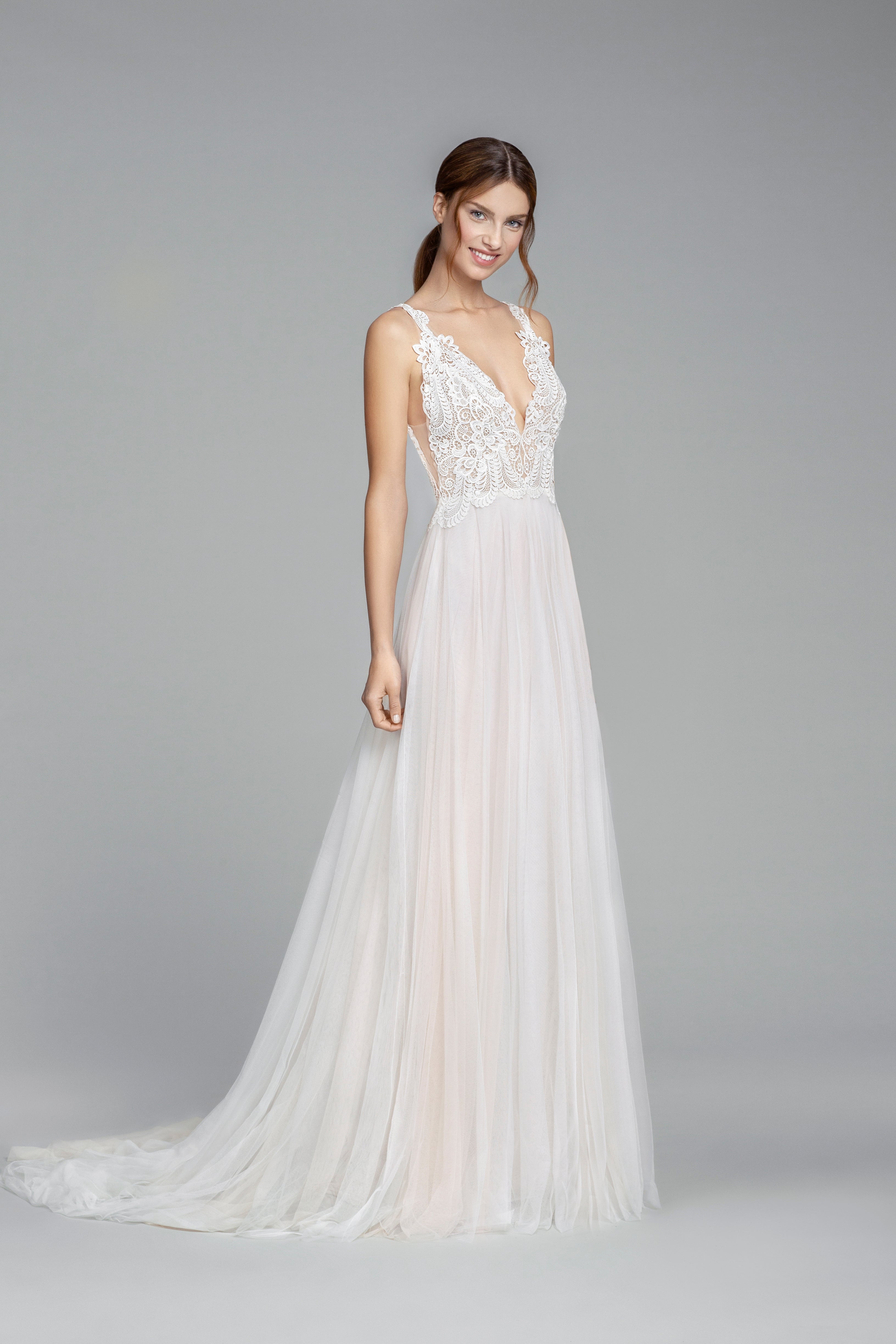 scalloped a line wedding dress