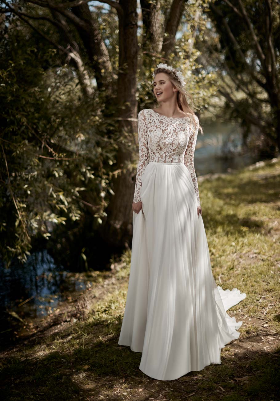 long sleeve a line gown