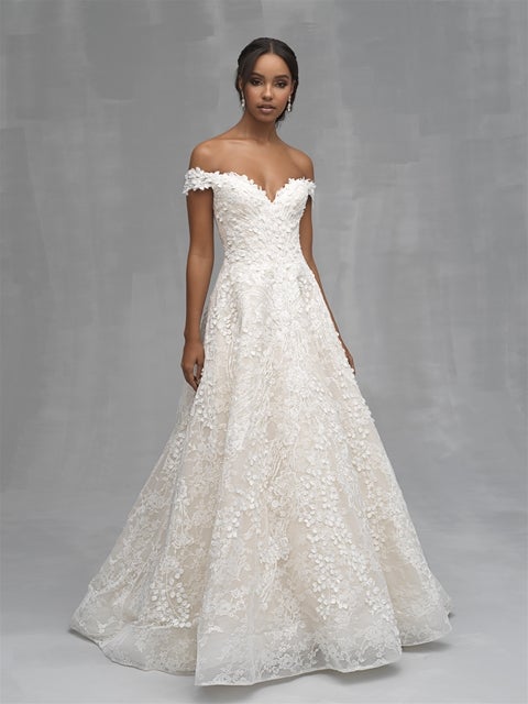 Off The Shoulder Floral Applique A-line Wedding Dress by Allure Bridals - Image 1