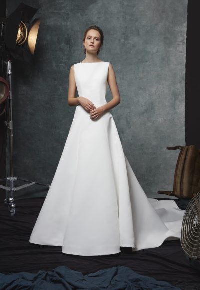 high neck plain wedding dress