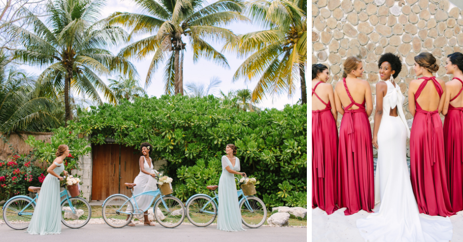 Here are top instagram-worthy moments you must capture on your wedding day! We took Kleinfeld Bridal wedding dresses and Kleinfeld Bridal Party bridesmaids dresses to Tulum, Mexico for a fun photoshoot on the beach full of flowers, sun, sand and fun!