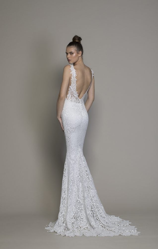 All Over Lace V-neck Sequin Applique Fit And Flare Wedding Dress by Love by Pnina Tornai - Image 2