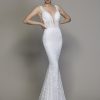 All Over Lace V-neck Sequin Applique Fit And Flare Wedding Dress by Love by Pnina Tornai - Image 1