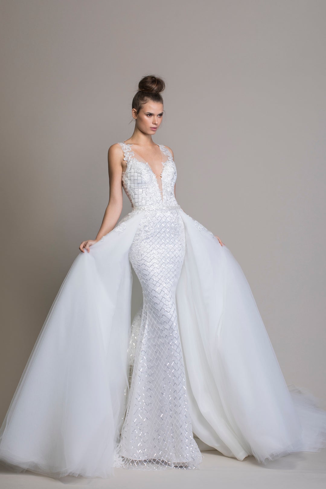 Detachable Overskirt With Lace Applique Kleinfeld Bridal