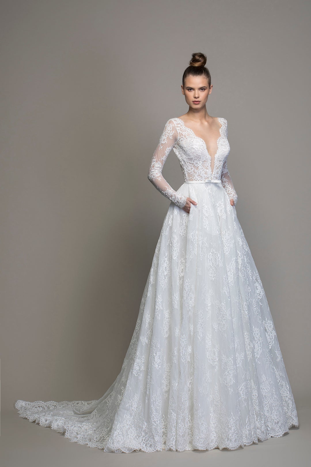 long sleeve a line wedding gown