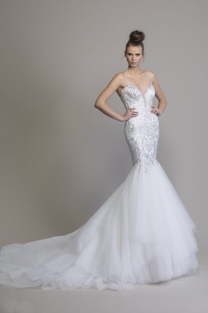 Mermaid Embellished Wedding Dress With Tulle Skirt by Love by Pnina Tornai - Image 1