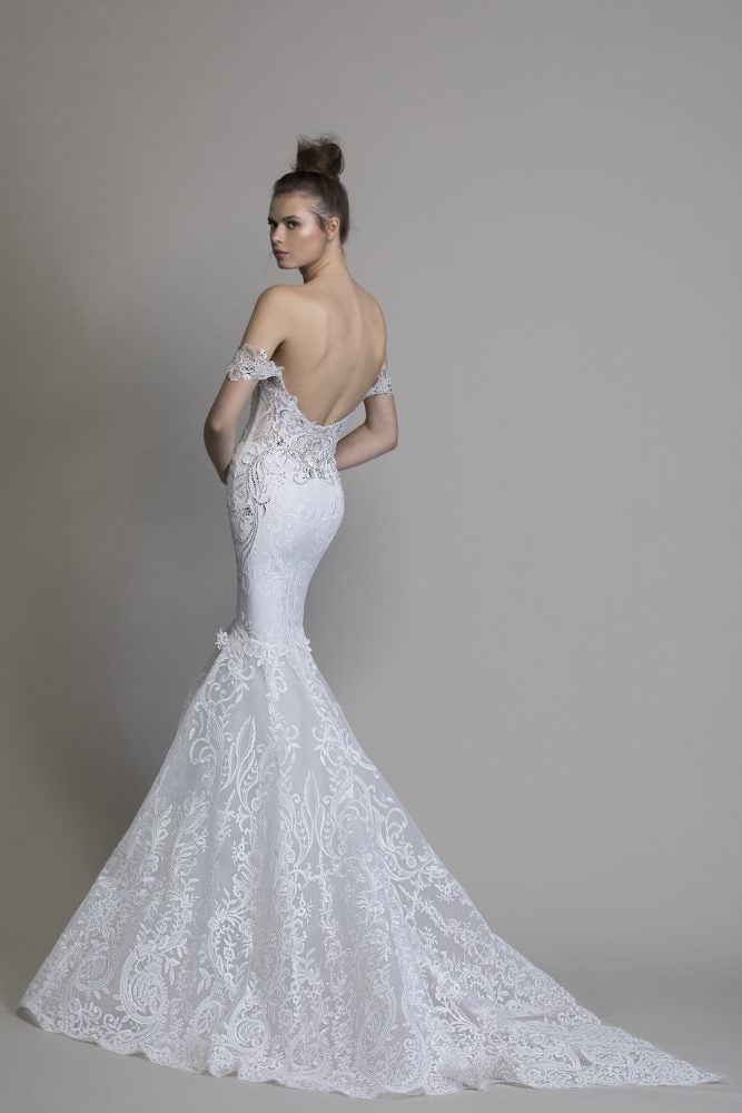 Off The Shoulder Guipure Lace Mermaid Wedding Dress With Crystal Applique by Love by Pnina Tornai - Image 2